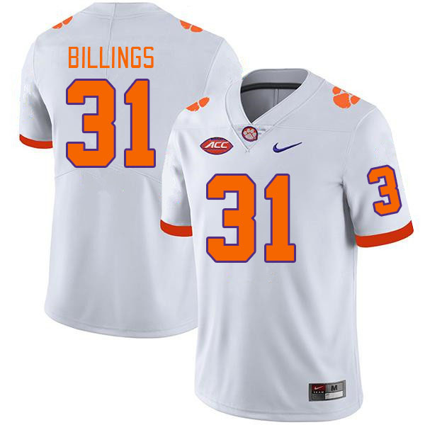 Men's Clemson Tigers Rob Billings #31 College White NCAA Authentic Football Stitched Jersey 23BI30ED
